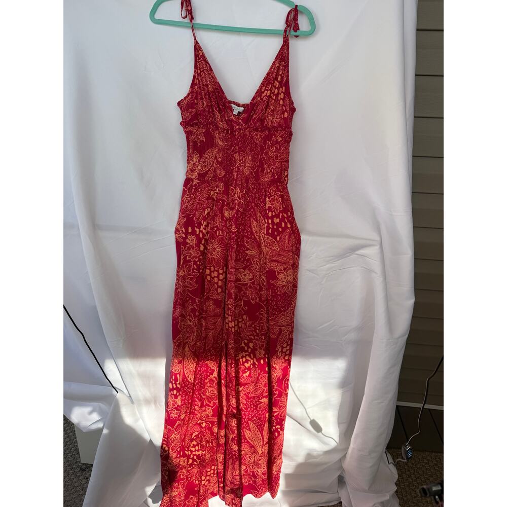 Patrons of Peace Red Berry Floral Smocked Wide Leg Jumpsuit Small Boho NWT - Picture 7 of 7